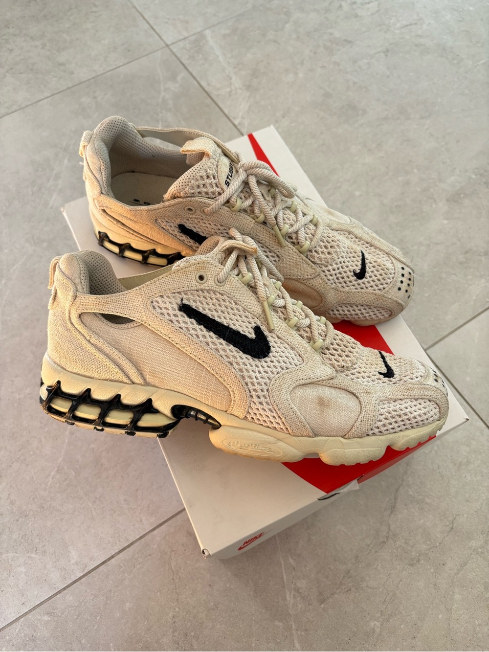 Nike Stussy Air Zoom Spiridon Caged Fossil Sneakers